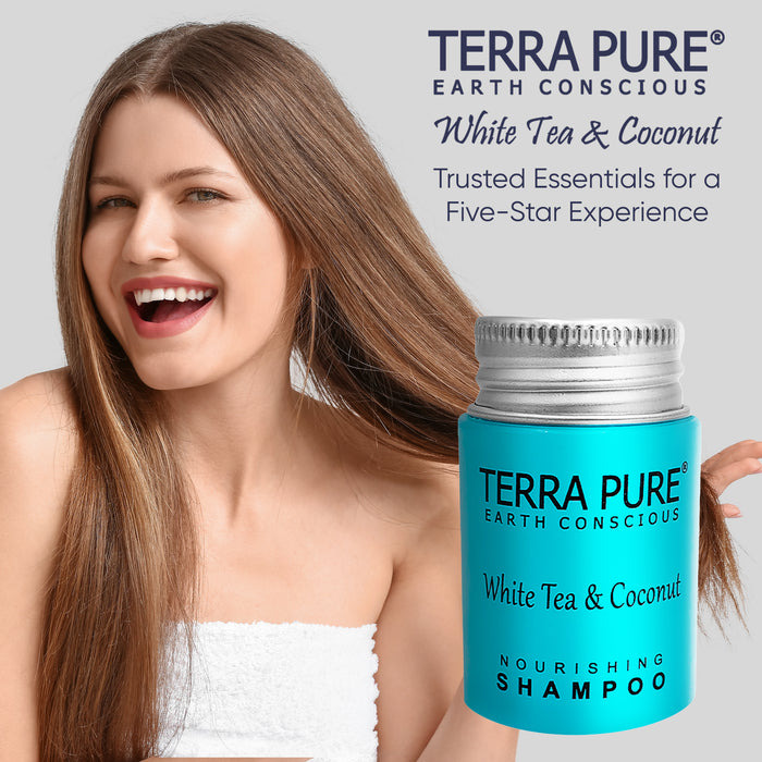 Terra Pure White Tea & Coconut Shampoo, Travel Size Hotel Amenities, 1 oz. (Case of 300)