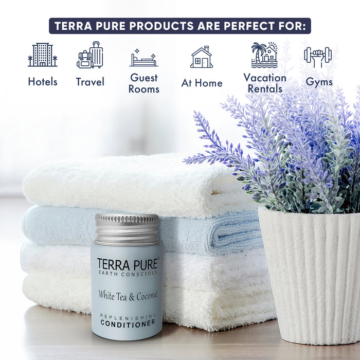 Terra Pure White Tea & Coconut Conditioner, Travel Size Hotel Amenities, 1 oz. (Case of 100)