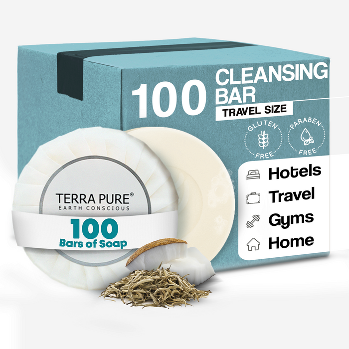 Terra Pure White Tea and Coconut Hotel Soap | Travel Size Toiletries Bulk Set for Airbnb Essentials | 1.25oz Bar Soap | 100 Pieces