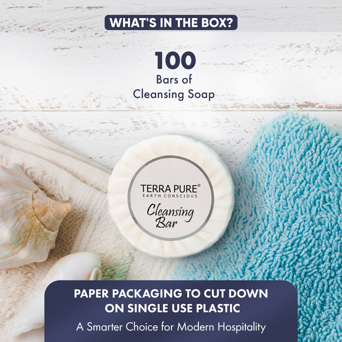 Travel Size Hotel Bar Soap 100 Count 1.25 oz Bars Guest Amenities for Hotels Vacation Rentals and Short Term Rentals Paraben Free White Tea & Coconut Scent Infused with Aloe & Olive Oil by Terra Pure