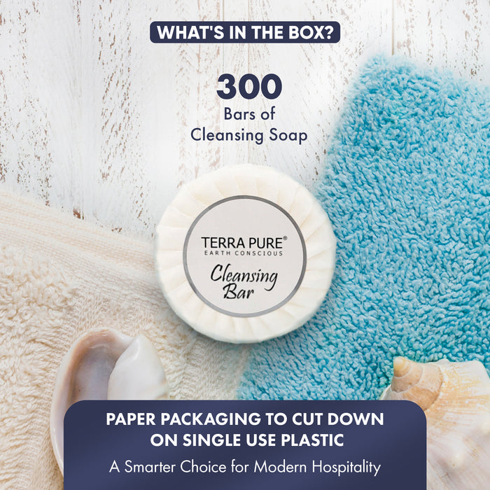 Travel Size Hotel Bar Soap 300 Count 0.6 oz Bars Guest Amenities for Hotels Vacation Rentals & Short Term Rentals Paraben Free White Tea & Coconut Scent Infused with Aloe and Olive Oil by Terra Pure