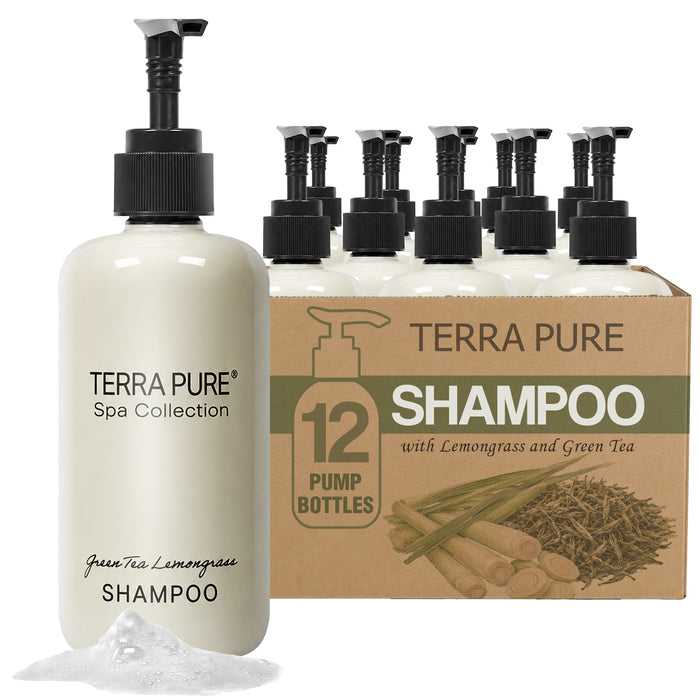 Terra Pure Shampoo | Spa Collection | Hotel Amenities in Pump Bottle | 10.14 oz. / 300 ml (Case of 12)