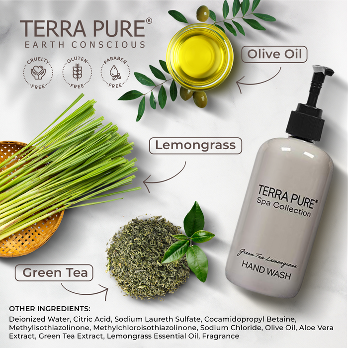 Terra Pure Green Tea Hand Wash | Spa Collection | Hotel Amenities in Pump Bottle | 10.14 oz. / 300 ml (Single Bottle)