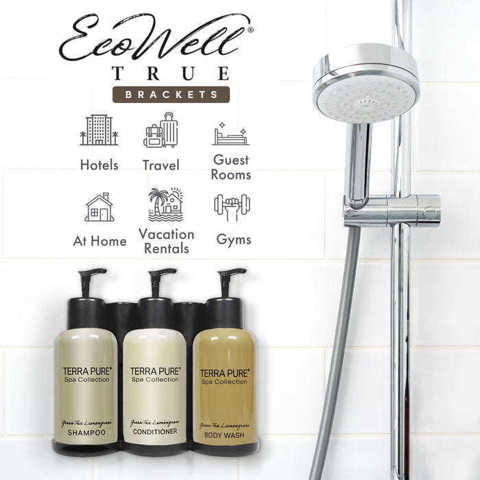 Eco-Well True Wall Mounted Shower Bracket for Terra Pure Spa Collection Bottle Inserts (Triple, Black)