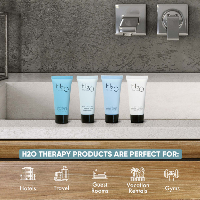 H20 Therapy 0.85 oz. Toiletries Set | 1-Shoppe All-In-Kit Amenities For Hotels, Airbnb & Rentals | Hotel Shampoo & Conditioner, Body Wash, Body Lotion | 80 Piece Travel Set