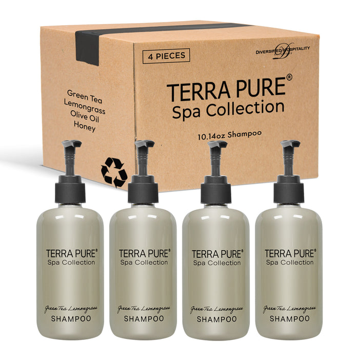 Terra Pure Shampoo | Spa Collection | Hotel Amenities in Pump Bottle | 10.14 oz. / 300 ml (4 Bottles)