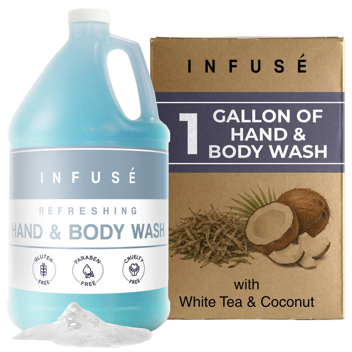 Hand/Body Wash | Infuse White Tea & Coconut Hotel | 1 Gallon | For Hospitality & Vacation Rentals to Refill Dispensers | (Single Gallon)