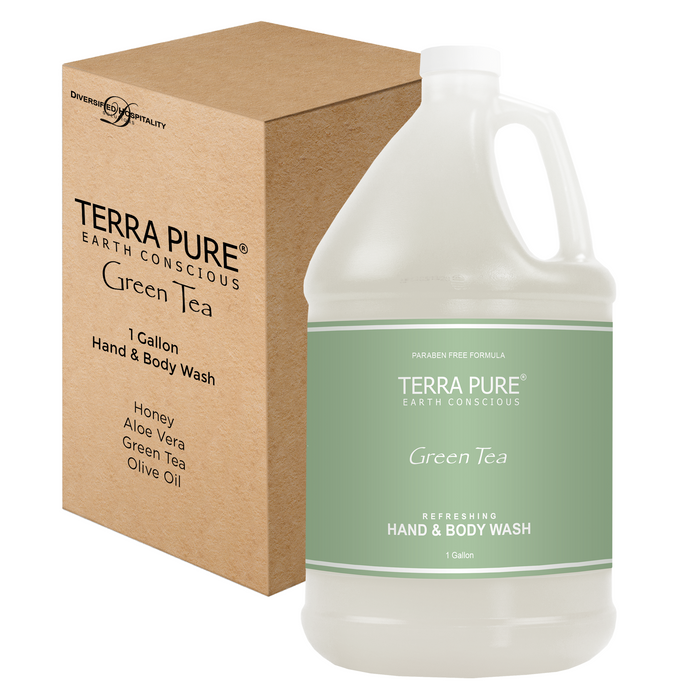 Terra Pure Green Tea Hotel Hand & Body Wash | 1 Gallon | For Hospitality & Vacation Rentals to Refill Dispensers | (Single Gallon)