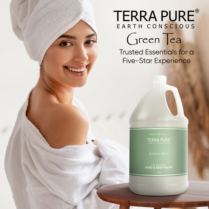 Terra Pure Green Tea Hotel Hand & Body Wash | 1 Gallon | For Hospitality & Vacation Rentals to Refill Dispensers | (Single Gallon)