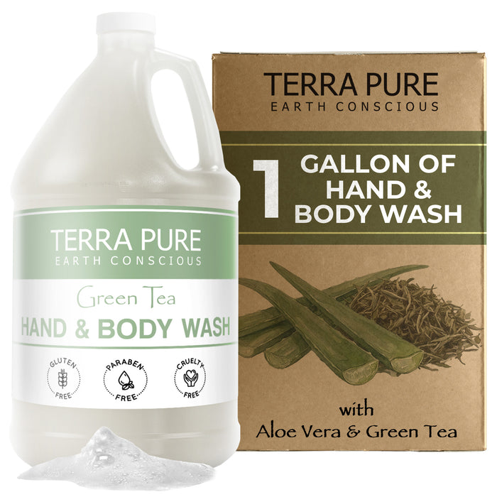 Terra Pure Green Tea Hotel Hand & Body Wash | 1 Gallon | For Hospitality & Vacation Rentals to Refill Dispensers | (Single Gallon)