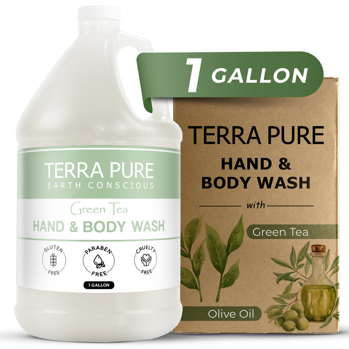 Terra Pure Green Tea Hotel Hand & Body Wash | 1 Gallon | For Hospitality & Vacation Rentals to Refill Dispensers | (Single Gallon)