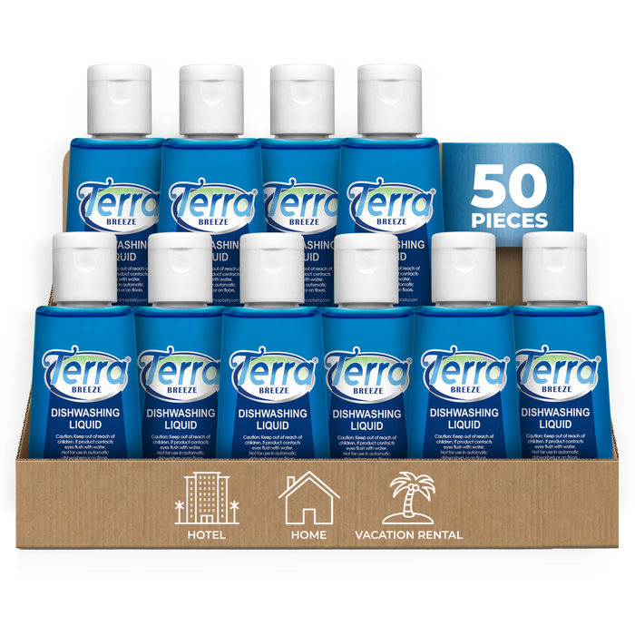 Terra Breeze Tiny Dish Soap Detergent | For Use in Vacation Rentals and Extended Stay Hotels | 1.7 oz (Case of 50)