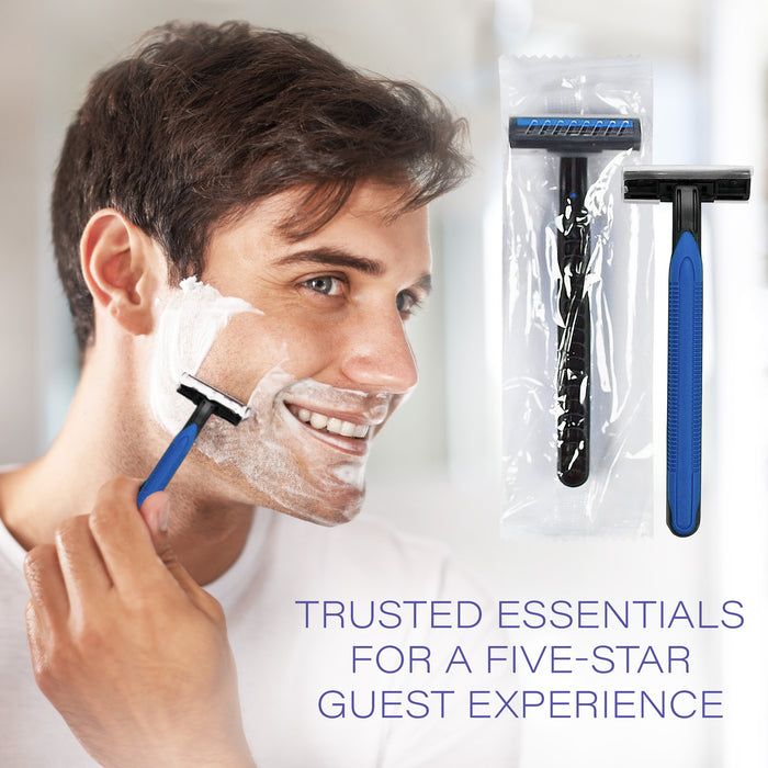 Double Blade Shaving Razor | Individually Wrapped | Disposable for Hotel & Hospitality (Case of 50)