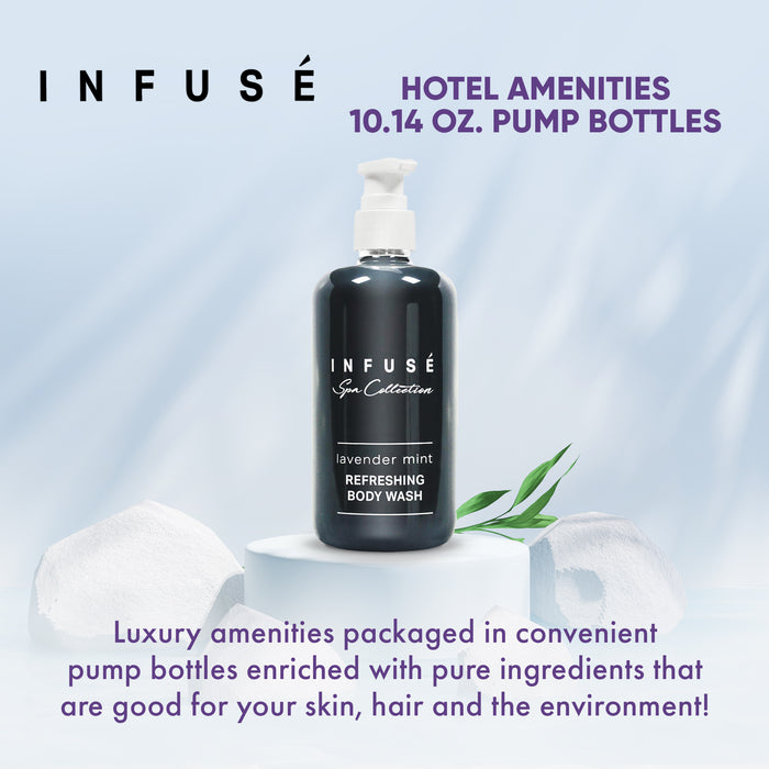 Infuse Lavender Mint Body Wash | Spa Collection | Hotel Amenities in Pump Bottle | 10.14 oz. / 300 ml (4 Bottles)