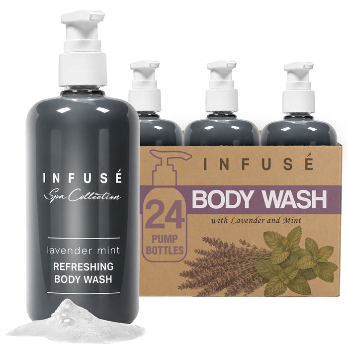 Infuse Lavender Mint Body Wash | Spa Collection | Hotel Amenities in Pump Bottle | 10.14 oz. / 300 ml (4 Bottles)