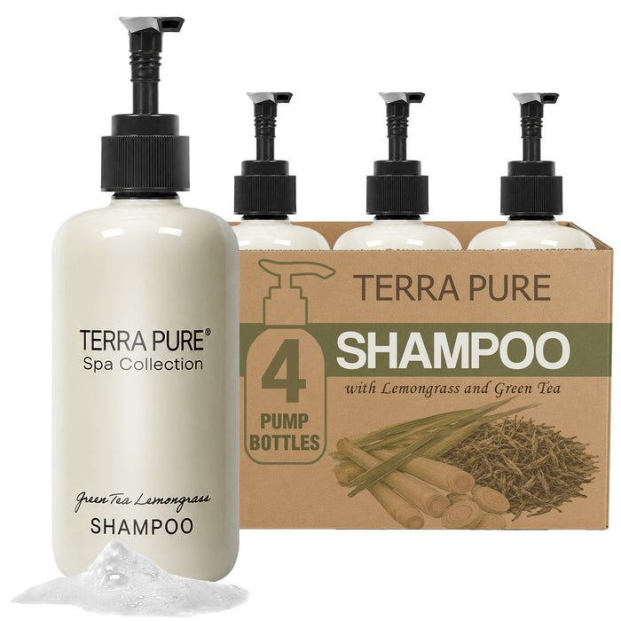 Terra Pure Shampoo | Spa Collection | Hotel Amenities in Pump Bottle | 10.14 oz. / 300 ml (4 Bottles)