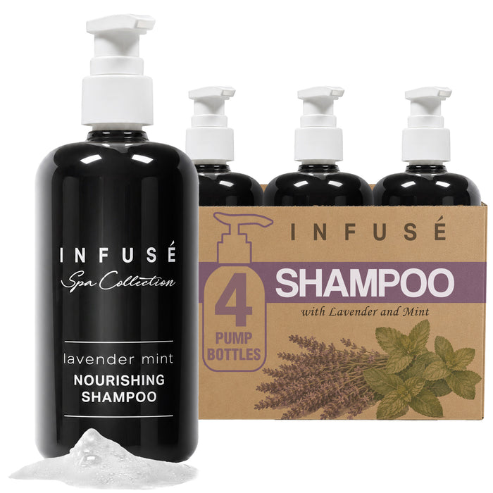 Infuse Lavender Mint Shampoo | Spa Collection | Hotel Amenities in Pump Bottle | 10.14 oz. / 300 ml (4 Bottles)