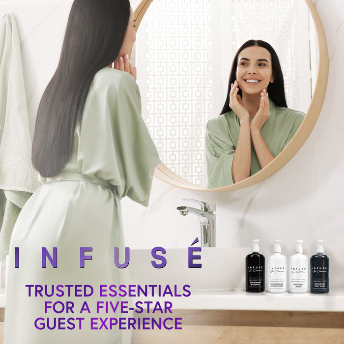 Infuse Lavender Mint Spa Collection Amenities Set,10.14 oz. Pumps (1 of Each) Shampoo, Conditioner, Hand/Body Wash, and Lotion