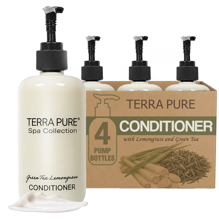 Terra Pure Conditioner | Spa Collection | Hotel Amenities in Pump Bottle | 10.14 oz. / 300 ml (4 Bottles)