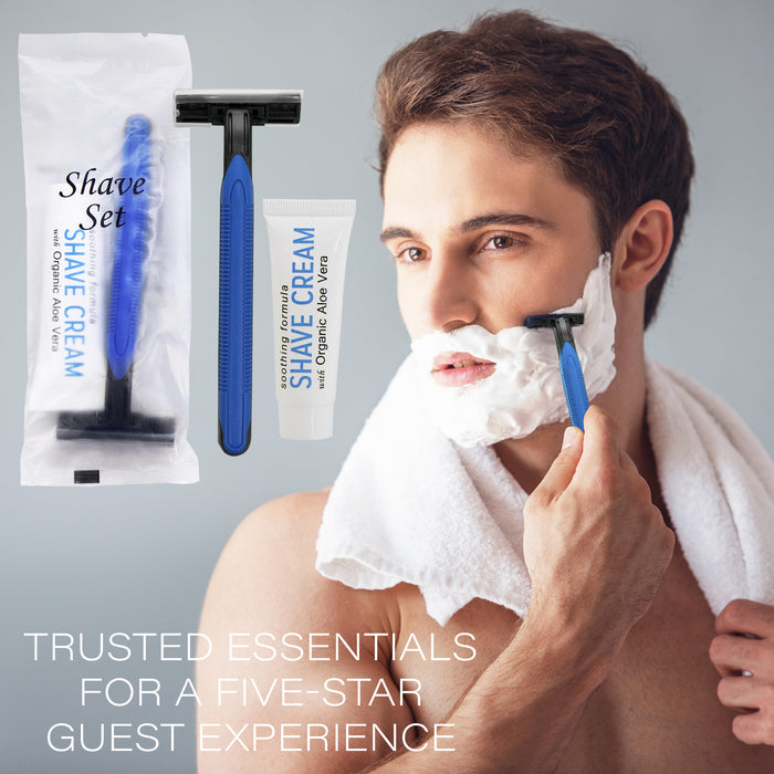 Double Blade Shaving Razor with Shave Cream, Disposable Hotel Kit (Case of 500) Twin Blade, Single Use