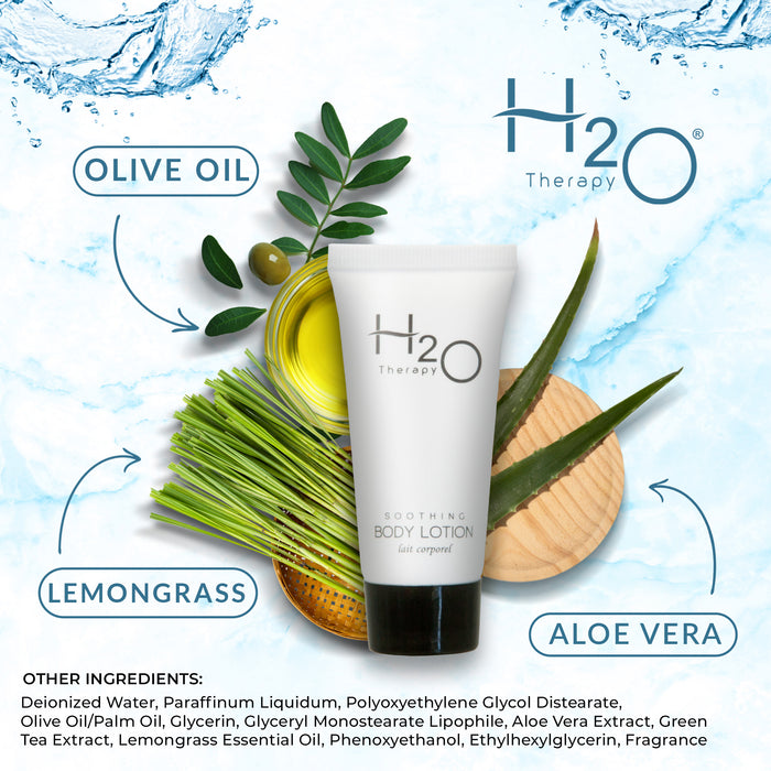 Travel Size Hotel Body Lotion 20 Count 0.85 oz Bottles Guest Amenities for Hotels Vacation Rentals and Short Term Rentals Paraben Free Green Tea Scent Infused with Aloe and Olive Oil by H2O Therapy