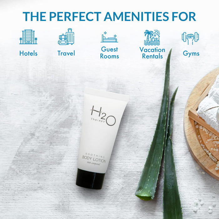 Travel Size Hotel Body Lotion 20 Count 0.85 oz Bottles Guest Amenities for Hotels Vacation Rentals and Short Term Rentals Paraben Free Green Tea Scent Infused with Aloe and Olive Oil by H2O Therapy