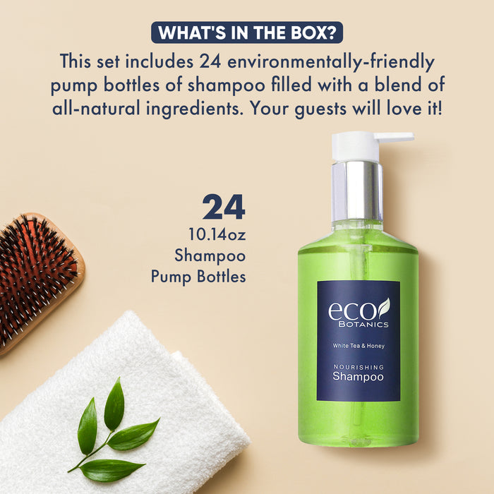 Eco Botanics Shampoo, White Tea & Honey Retail Size Hotel Amenities, 10.14 oz. (Case of 24)