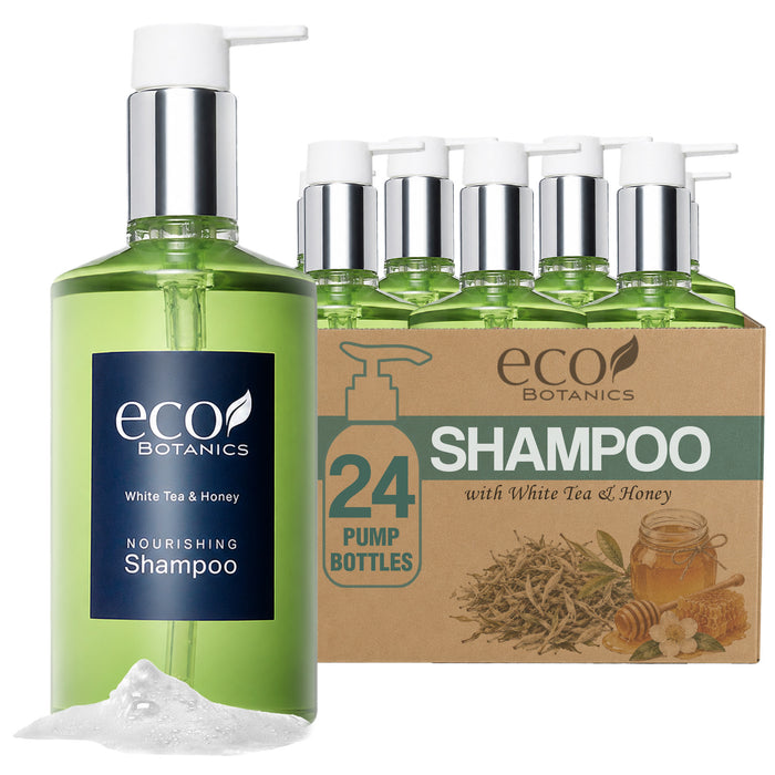 Eco Botanics Shampoo, White Tea & Honey Retail Size Hotel Amenities, 10.14 oz. (Case of 24)