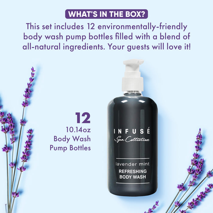 Infuse Lavender Mint Body Wash | Spa Collection | Hotel Amenities in Pump Bottle | 10.14 oz. / 300 ml (Case of 12)