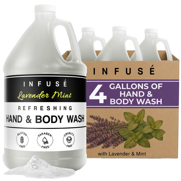 Hand/Body Wash | Infuse Lavender Mint Hotel | 1 Gallon | For Hospitality & Vacation Rentals to Refill Dispensers | (4 Gallons)
