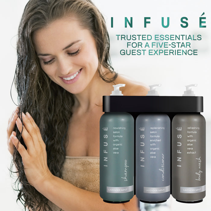 Acquavera Triple Bracket (Black) with Infuse Lavender Mint Shampoo, Conditioner and Body Wash
