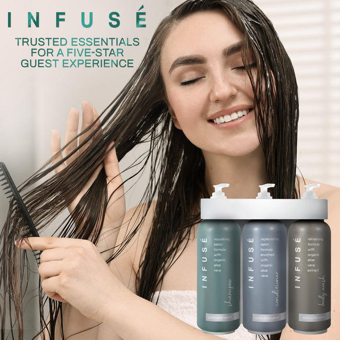 Acquavera Triple Bracket (Silver) with Infuse Lavender Mint Shampoo, Conditioner and Body Wash