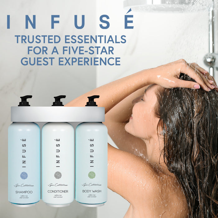 Acquavera Triple Bracket (Silver) with Infuse White Tea and Coconut Shampoo, Conditioner and Body Wash