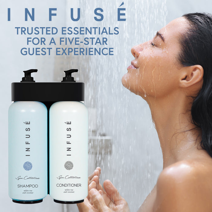 Acquavera Triple Bracket (Black) with Infuse White Tea and Coconut Shampoo, Conditioner and Body Wash
