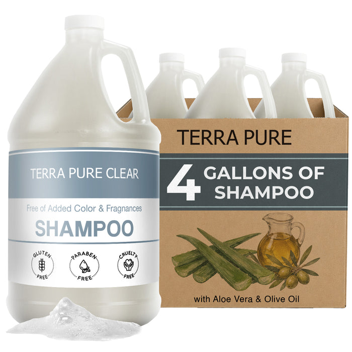 Terra Pure 1-Shoppe Clear Color and Fragrance Free Gallon Size Shampoo | 4 Gallons