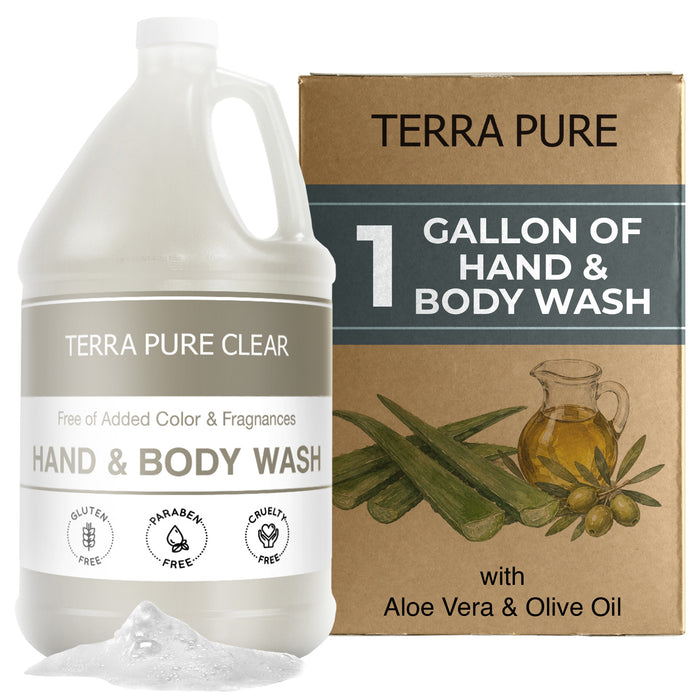 Terra Pure Clear Color and Fragrance Free Gallon Size Hand & Body Wash (1 Case)