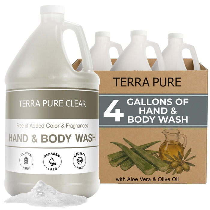 Terra Pure Clear Color and Fragrance Free Gallon Size Hand & Body Wash (4 Case)