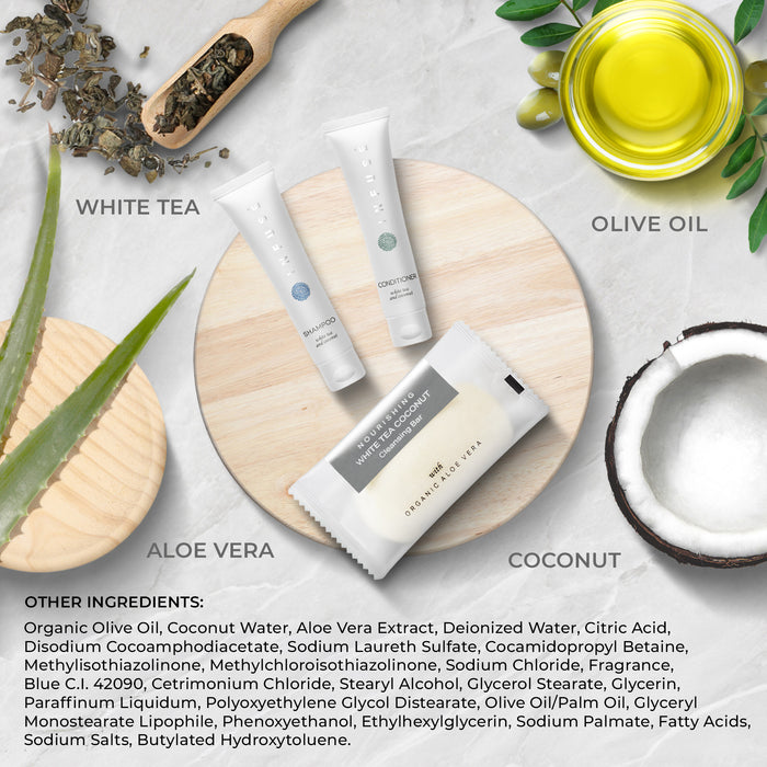 Infuse Hotel Soaps and Toiletries Bulk Set | 1-Shoppe All-In-Kit Amenities for Hotels & Airbnb | 1 oz Hotel Shampoo & Conditioner, 40 grams Bar Soap Travel Size | 150 Pieces