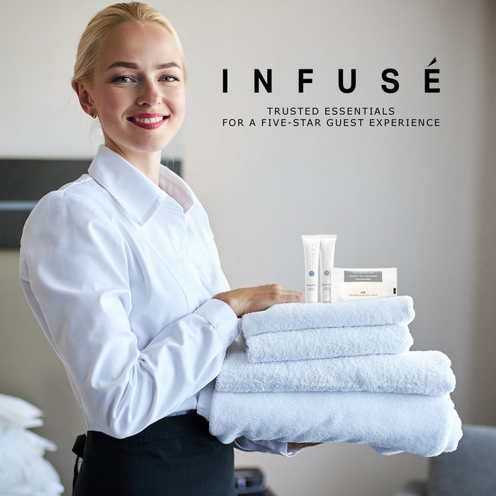 Infuse Hotel Soaps and Toiletries Bulk Set | 1-Shoppe All-In-Kit Amenities for Hotels & Airbnb | 1 oz Hotel Shampoo & Conditioner, 40 grams Bar Soap Travel Size | 150 Pieces