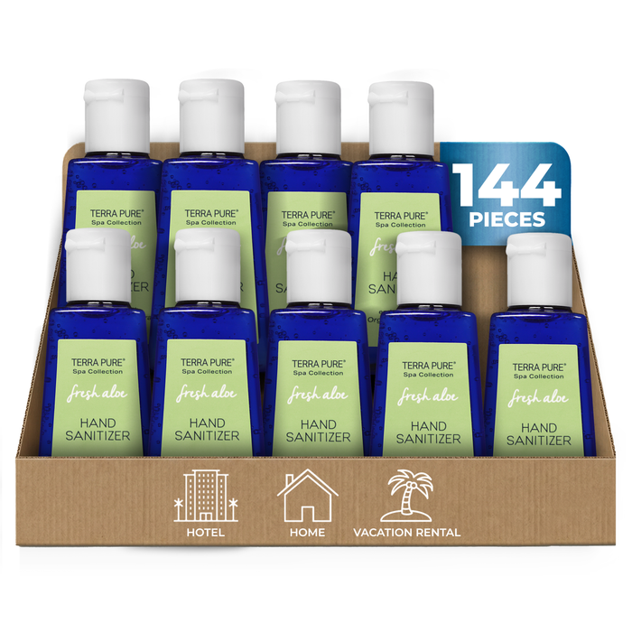 Terra Pure Hand Sanitizer Gel | Mini Hand Sanitizer Bulk | Alcohol Free with Organic Aloe Vera | 1 oz. 144 Bottles