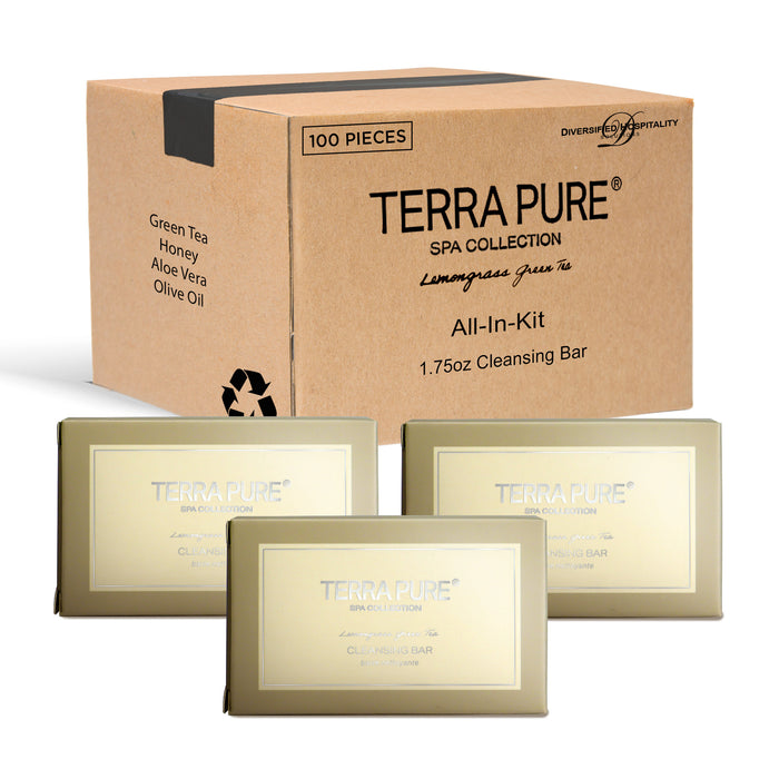 Terra Pure Spa Collection Bulk Set Toiletries | Amenities for Guest Hospitality, Vacation Rental Properties, AirBnBs, Gyms, Airport |Luxury Travel-Size Hotel Cleansing Bar Wash 1.76 oz (Case of 100)