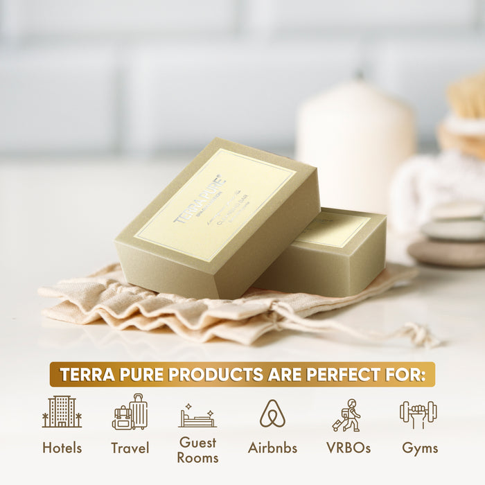 Terra Pure Spa Collection Bulk Set Toiletries | Amenities for Guest Hospitality, Vacation Rental Properties, AirBnBs, Gyms, Airport |Luxury Travel-Size Hotel Cleansing Bar Wash 1.76 oz (Case of 100)