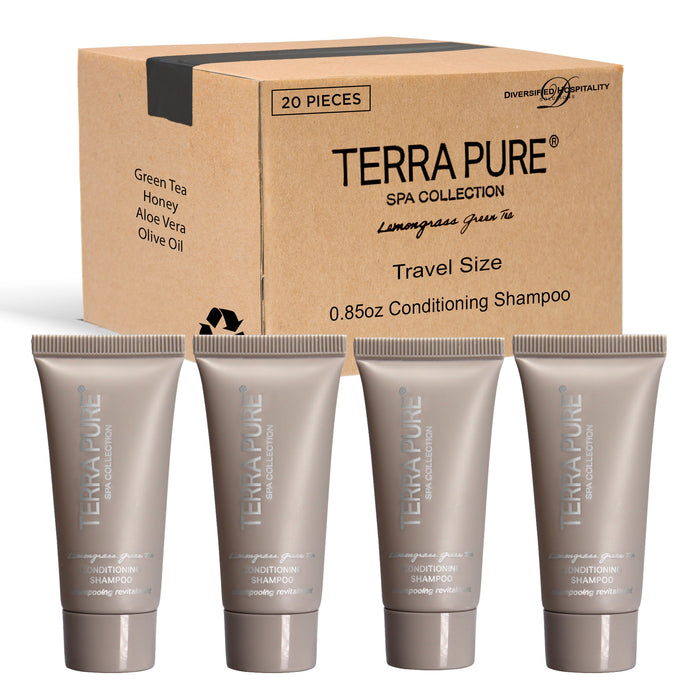 Terra Pure Spa Collection Bulk Set Toiletries | Amenities for Guest Hospitality, Vacation Rental Properties, AirBnBs, Gym |Luxury Travel-Size Hotel Conditioning Shampoo Wash 0.85 oz Tubes (Case of 20)