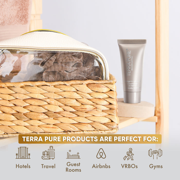 Terra Pure Spa Collection Bulk Set Toiletries | Amenities for Guest Hospitality, Vacation Rental Properties, AirBnBs, Gym |Luxury Travel-Size Hotel Conditioning Shampoo Wash 0.85 oz Tubes (Case of 20)