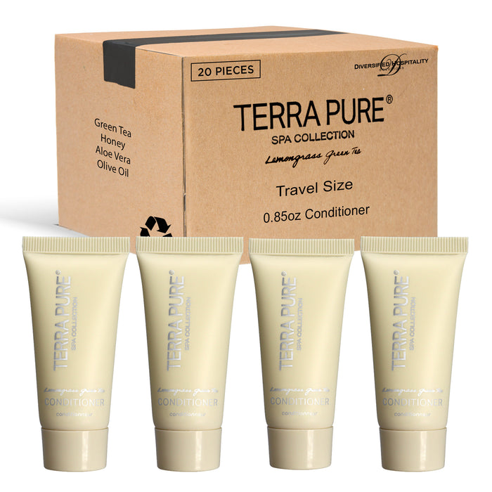 Terra Pure Spa Collection Bulk Set Toiletries | Amenities for Guest Hospitality, Vacation Rental Properties, AirBnBs, Gyms, Airport |Luxury Travel-Size Hotel Conditioner 0.85 oz Tubes (Case of 20)