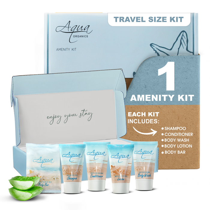 Amenity Kit | Boxed Hotel Toiletries | Bulk Set 1 oz Travel Size Shampoo, Conditioner, Lotion, Body Wash & Body Bar Soap for Guest Hospitality AirBnB/Vacation Rentals | 1 set per case