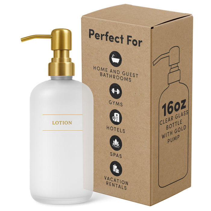 Clear Glass Lotion Bottle | 16 oz Refillable Wall Mount Liquid Soap Dispenser with Waterproof Label for every Bathroom | Single Product by Diversified Hospitality Solutions