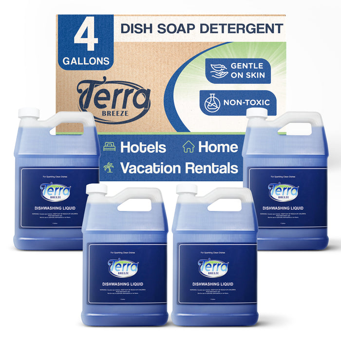 Terra Breeze Dish Soap Detergent | Gallon Size | Perfect to Refill Small Bottles | (Case of 4)