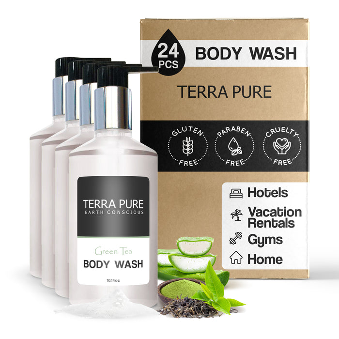 Terra Pure Green Tea Body Wash, 10.14 oz. With Organic Honey And Aloe Vera (Case of 24)