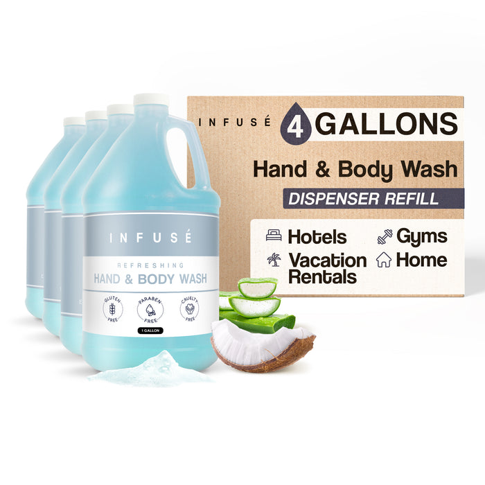 Infuse Hotel Body Wash / Hand Soap | 1 Gallon | Designed to Refill Soap Dispensers | by Terra Pure (Set of 4)